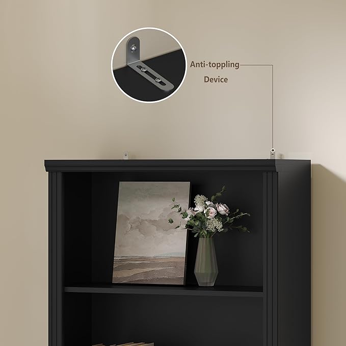 Wodeer Tall Bookshelf, 6-Tier Bookcase with 2 Adjustable Shelves, Modern Farmhouse Storage for Living Room, Entryway, Office, 23.6" W x 74.8" H x 10.6" D, Black