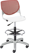 KFI Seating Kool Poly Adjustable Drafting Stool with Perforated, Coral Back, White Seat