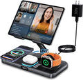 30W Foldable Charging Station for Multiple Devices, iPad Charging Station with Clock Display & Night Light for iPhone 17 Pro Max/16/15/iWatch 11/Air-pods 3/iPad 2025/Tablet Stand Holder