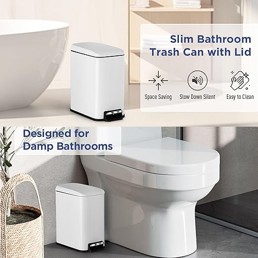 Bigacc 1.3 Gallon Kitchen Trash Can, Stainless Steel Small Trash Can & Mini Garbage Can with Removable Plastic Inner Bucket Lid, Foot Pedal, Waste Bin for Bathroom,(2 Set)