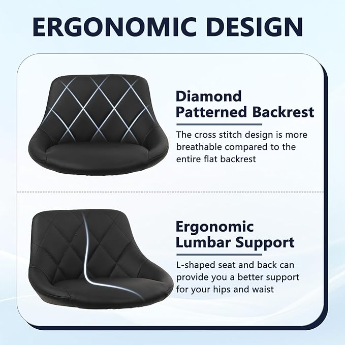Low Back Small Rolling Stool with Backrest - 360° Swivel Chairs with Wheels, Adjustable Height Armless Vanity Chair, Thickened Seat Cushion Stool Chairs for Spa, Shop, Salon, Massage, Black, 1 Pack