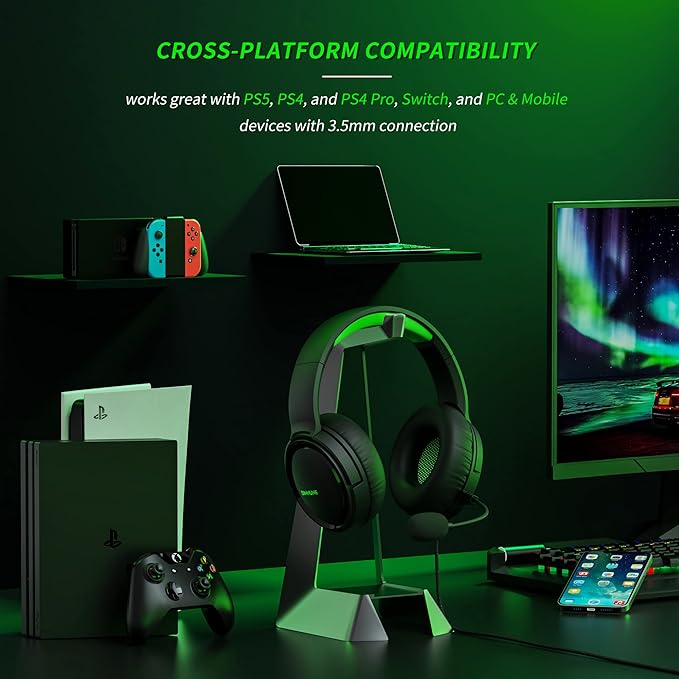 BINNUNE Gaming Headset with Mic for PS4 PS5 Xbox Series X|S Xbox 1 PC NS, Wired Gaming Headphones with Microphone for PS 4|5 Xbox1