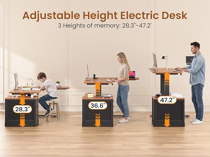SEDETA Farmhouse L Shaped Electric Standing Desk, 70.9" x 39.4" Height Adjustable Office Executive Desk with 3 Drawers, Standing Computer Desks with Power Outlet for Home Office, Black