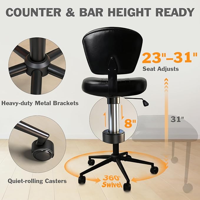 Ergonomic Cross Legged Office Chair with Footrest, 360° Swivel Height Adjustable PU Criss Cross Chair, Wide Seat & Back Support for Home Office, ADHD, Black