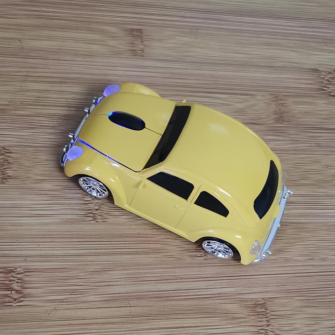 Car Mouse for Computer, Cool and Cute Car-Shaped Mouse, Wireless 2.4Ghz Optical Mice for Laptop PC Mac (Yellow)