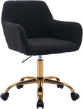 KCC Faux Fur Office Desk Chair, Comfy Swivel Armchair with Wheels, Upholstered Fuzzy Vanity Chair, Adjustable Seat Height, Black