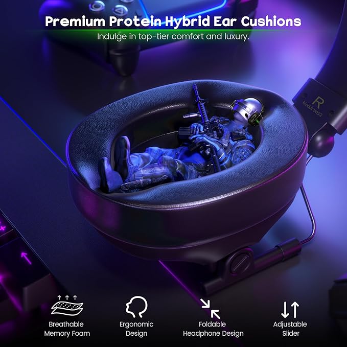 WESEARY Wired Gaming Headset for Xbox, PS5, PS4, Switch, PC, Mobile, Surround Sound Gaming Headphones with ENC Noise-Canceling Mic, 50mm Drivers for Atari 2600 Accessories, Soft Memory Foam Earcups