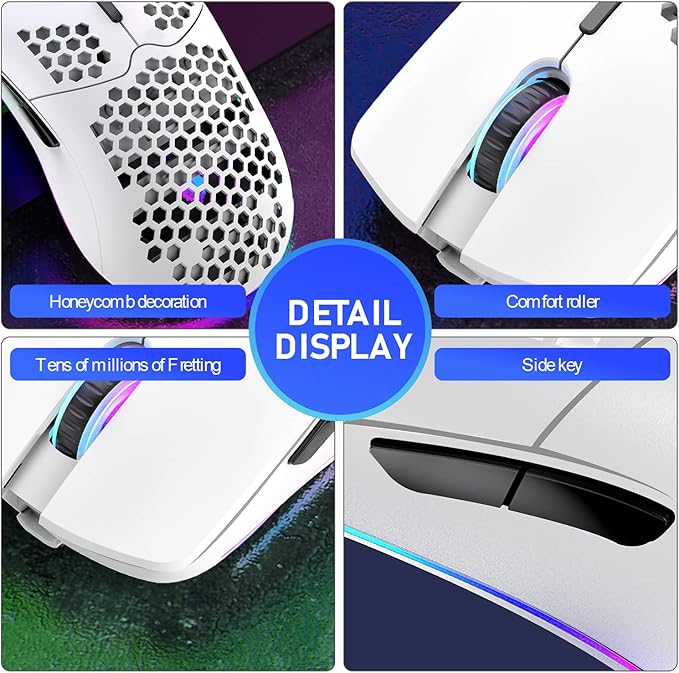 XINMENG Wireless Gaming Mouse Lightweight Honeycomb Design 3200 DPI Rechargeable Gaming Mouse with 16 Rainbow Backlit, USB Receiver,Compatible with PC Gamers and Xbox and PS4 Users