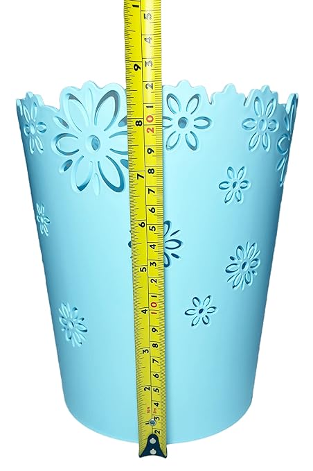 Wastebasket, Hollow Flower Shape Plastic Lidless Wastepaper Baskets Trash Can (Blue, Medium)
