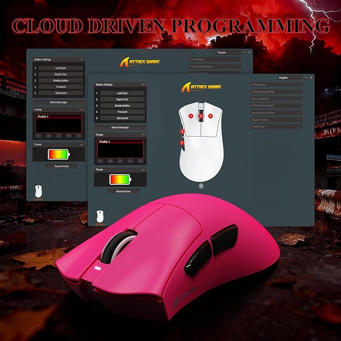 MAMBASNAKE ATTACK SHARK V3 PRO 62g Superlight Wireless Gaming Mouse,RGB Magnetic Charging Dock,BK52820 Tri-Mode BT/2.4G Wireless/Wired Mouse,25000DPI,500mAh,5 Programmable Buttons for Pc/Mac,Berry Red