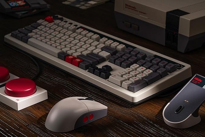 8Bitdo Retro R8 Mouse with Charging Dock, PAW 3395 Optical Sensor DPI 26K, 4K Polling Rate, Programmable Buttons, Kailh Sword GM X Micro Switches, Ambidextrous - N Edition