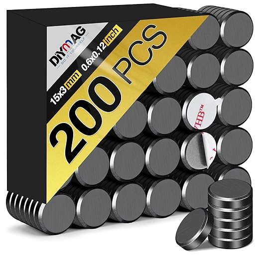 DIYMAG 200Pcs Small Magnets for Craft, Round Disc Magnetic with Adhesive Backing Strong Ceramic Magnet for Refrigerator Craft Hobbies Science Projects School Notice Board