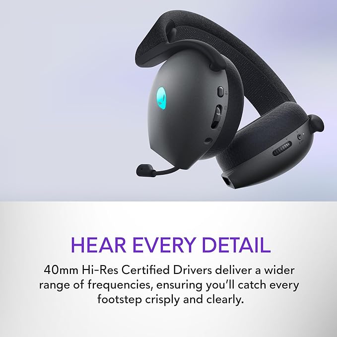 Alienware Tri-Mode Wireless Gaming Headset AW725H - Wired/Wireless, Bluetooth 5.3, Audio Output - 20 Hz, Mini-Phone (3.5mm), Battery Talk Time Up to 55 Hrs (Bluetooth), Dark Side of The Moon
