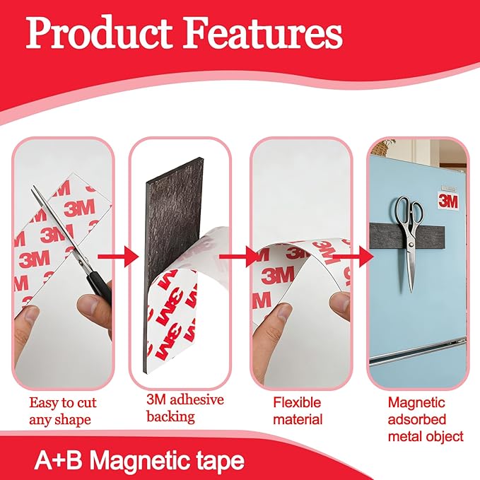 16Pack Magnetic Strip, Magnetic Tape with Adhesive Backing, Magnet Strips Heavy Duty (3" X 1") Strong Adhesive Magnetic Strips for DIY, Fridge, Whiteboard, Crafts, Signs, Cabinet（Right Angle）