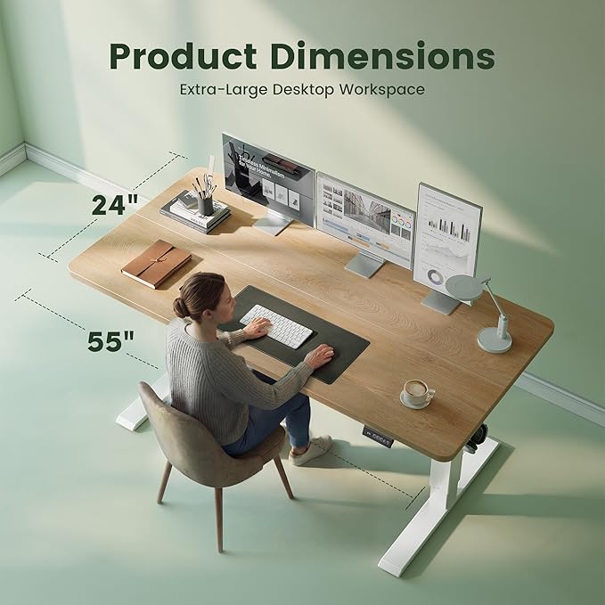 CubiCubi 55 x 24 Standing Desk, Height Adjustable Electric Computer Desk, Sit Stand up Home Office Workstations, Maple
