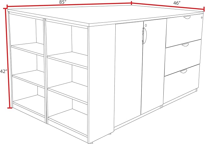 Regency Legacy Stand Up 2 Storage Cabinet/ 2 Lateral File Quad with Bookcase End- Ash Grey