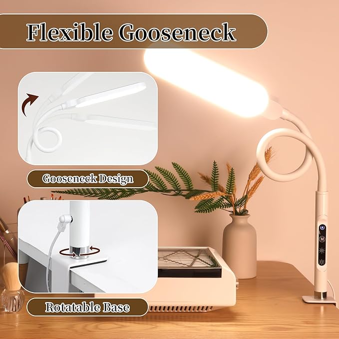 BQAN LED Desk Lamp with Clamp - 15W Eye-Caring Clip on Light, Flexible Gooseneck Lamp for Home Office, 5 Color Modes & 9 Brightness Levels for Reading, Studying, Work