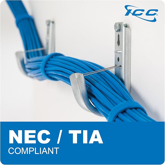 ICC 2” Wall Mount J - Hook with Retainer Clip for Structured Cabling - Galvanized Steel Cable Management Hooks, Available in Multiple Sizes - Rust-Resistant, TIA/EIA Compliant- 25-Pack