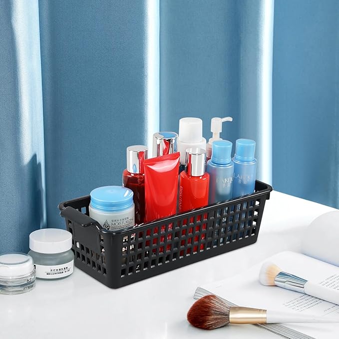 Slim Plastic Storage Baskets, Rectangle Draw Organizing Basket, 6 Packs