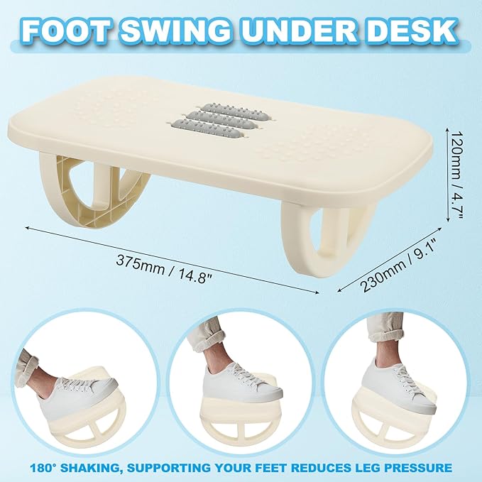 PATIKIL Foot Rest Swingable Stools Leg Rest Footrest with Roller Massager for Under Desk at Work Under Office Desk Chair Computer Gaming Home, White/Gray