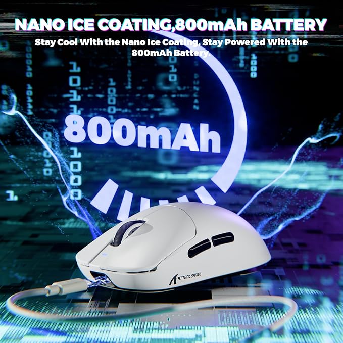 ATTACK SHARK X8 Ultimate Wireless Gaming Mouse,55g Ultra-Lightweight BT/2.4GHz Wireless/Wired Mouse,8K Polling Rate,PixArt PAW3950MAX Sensor,42000 DPI,800mAh Battery,Gamer Mice for PC/Win/Mac(White)