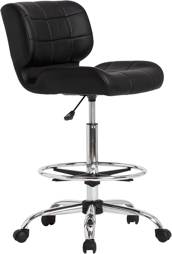 Studio Designs Black Crest Drafting Work Chair with Foot Rest - Adjustable Height - Contoured for Desk or Drafting Table