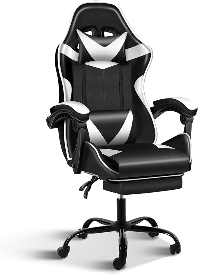 Computer Gaming Chair with Footrest, Ergonomic High Back Desk Chair with 90°-150° Reclining Function, Swivel Seat & Lumbar Support
