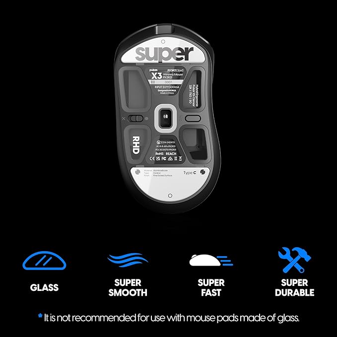 Superglide Glass Mouse Skates - Consistent Controllable Glide, Polished Round Edge, Super Balanced Gaming Mouse Feet with Durable Sole for Pulsar X3 Series (Type-C, White)