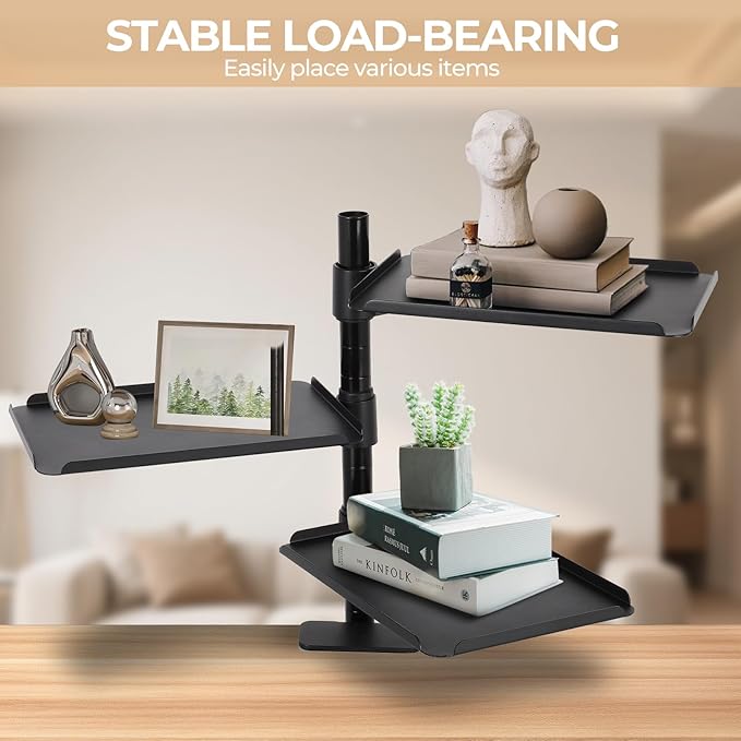 FAHKNS Multifunctional Desk Clamp Shelf，3-Tier Clamp on Desk Shelf，Ergonomics Metal Desk Extension for Home/Office/Game Room，Tabletop Book Storage Rack，Desktop Thickness 0.4-2.2”