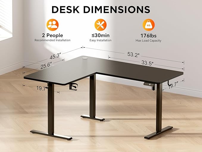 WALKINGDESK 55X45 Inches Reversible L Shaped Standing Desk Height Adjustable with Cup Holder, Electric Corner Computer Desk, Sit Stand up Home Office Desk, Ergonomic Gaming Desk, Black