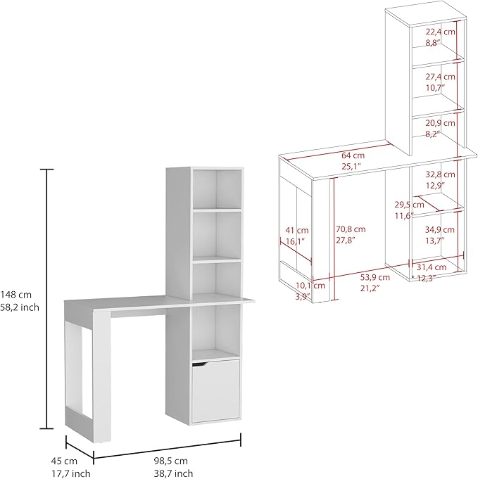 Iowa Computer Desk with Spacious Work Surface, Integrated Four-Tier Bookcase, Single-Door Storage Cabinet and Modern Space-Saving Design for Organized Home Office, Study Area or Creative Workspace
