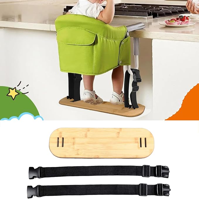 Footrest Compatible with Hook on Chair, Bamboo Footrest Compatible with Fast Table Chair, Adjustable Foot Rest for Clip On TableChair with Tray