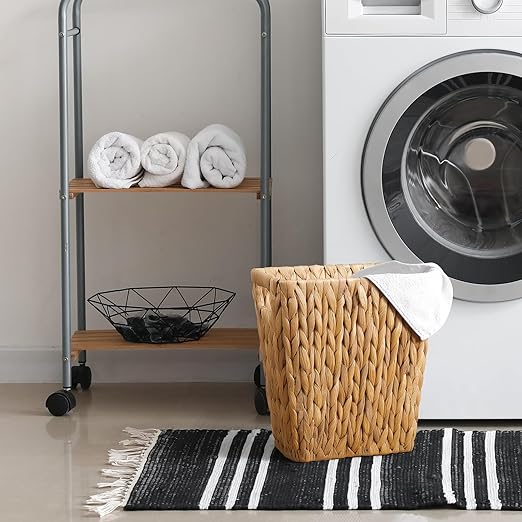 3 Gallon Wicker Trash Can, Woven Water Hyacinth Wicker Waste Basket for Bathroom, Small Trash Can for Bedroom, Rectangular Garbage Can for Boho Decor Bedroom Bathroom