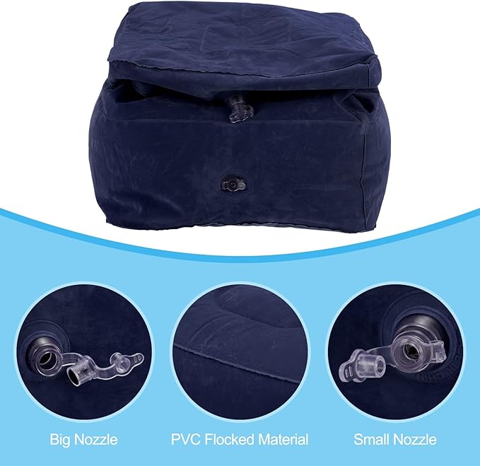 PATIKIL Travel Foot Rest Pillow, Inflatable Foot Rest Mat Adjustable 3 Layers Height Sleep Flights Leg Rest Pillow for Airplane Train Office, Navy Blue
