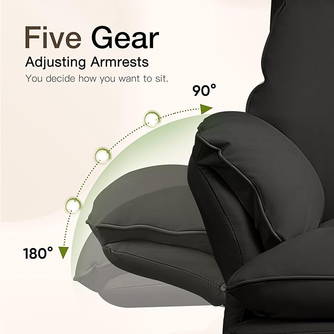 Ergonomic Cloud Cross Legged Office Chair with Footrest,Leather Big and Tall Executive Chair with Wheels,Reversible Armrest,155° Reclining Computer Wide Desk Chair for Home,Office (Black)