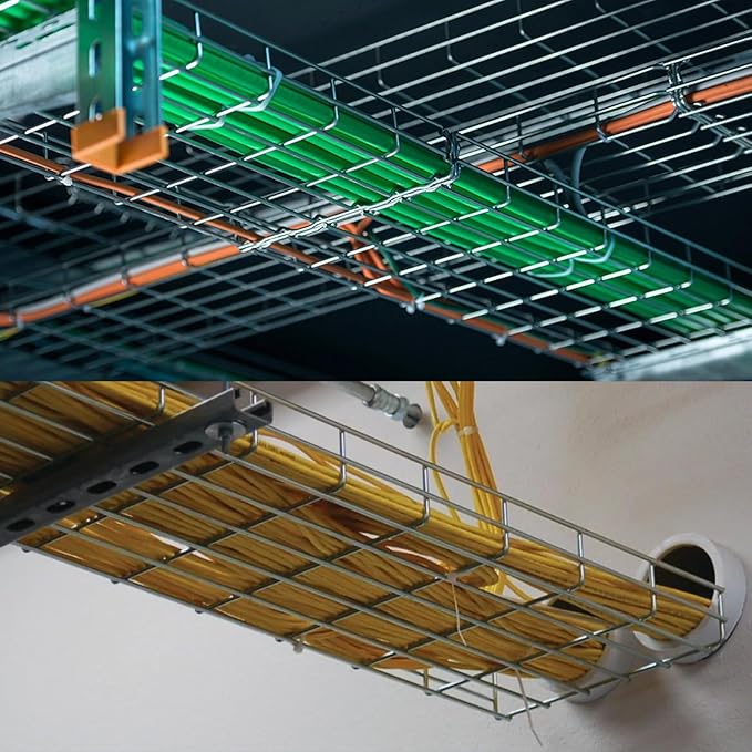Wire Mesh Cable Tray, 60" x 18" x 4", | Zinc Plated Steel Cable Management Rack, Adjustable Cable Basket for Network, AV, Fiber Optic, Garage & Office Use(2Pcs)