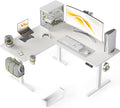WALKINGDESK 55X45 Inches Reversible L Shaped Standing Desk Height Adjustable with Cup Holder, Electric Corner Computer Desk, Sit Stand up Home Office Desk, Ergonomic Gaming Desk, White