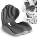 Ergonomic Waist Support and Seat Cushion, 2-in-1 Memory Foam Pad, Hollow Design for Coccyx, Suitable for Office Chairs, Car Safety Seats and Household Use - Relieves Lower Back and Hip Pain (Grey)