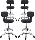 KLASIKA Drafting Stool Chair with Back, Adjustable Foot Rest Backrest Swivel Rolling Stool, Multi-Purpose Office Desk Chair, Thickened Seat for Home Bar Spa Kitchen Shop 4pack