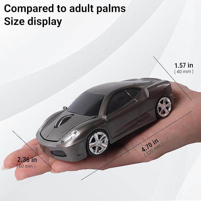 elec Space Wireless Mouse 2.4GHz Cool Sport Car Shape Wireless Mouse Optical Cordless Mice with USB Receiver for PC Laptop Computer 1600 DPI 3 Buttons (Gray)