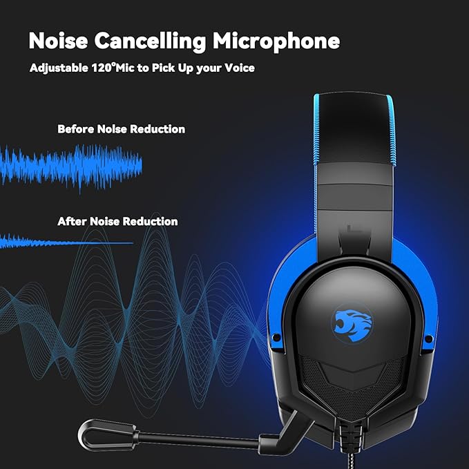 IMYB A88 Gaming Headset with Microphone, Stereo Wired Noise Cancelling Over-Ear Headphones with Mic for Pc, Ps5, Xbox One Series X/s, Ps4, Computer, Laptop, Mac, Nintendo, Gamer (Blue)