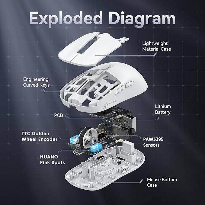 MAMBASNAKE Attack Shark X6 Wireless Gaming Mouse,RGB Magnetic Charging Dock,X3 Upgrade, 49g Ultralight 2.4GHz/BT5.2/USB-C Tri-Mode,PAW3395 Sensor 26KDPI,G502 Programmable Mice for Win/Mac - White