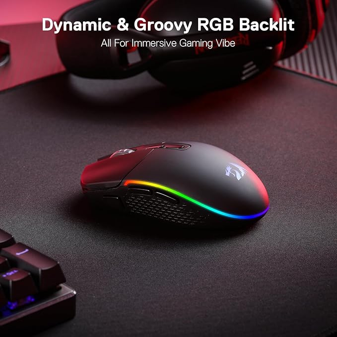 Redragon M719 Pro Wireless Optical Gaming Mouse, 8 Programmable Buttons, RGB Backlit, 10,000 DPI, Ergonomic PC Computer Gaming Mice with Fire Button
