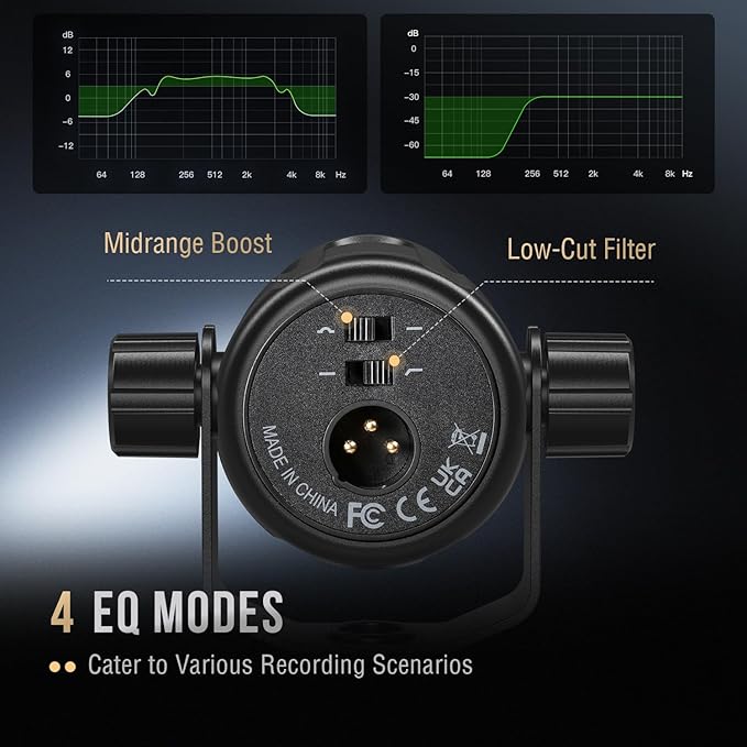 FIFINE XLR Dynamic Microphone, Studio Vocal Mic for Recording, All Metal XLR Podcast Microphone with Mid-Boost, Low-Cut Filter for Voice-Over, Compatible with Mixer/Audio Interface-AmpliTank TANK1