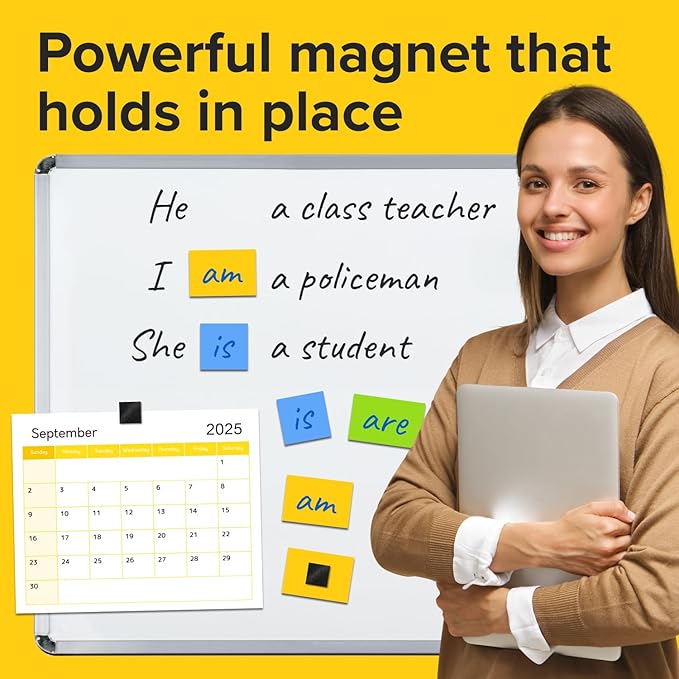 Hyper-Sticky Magnets with Adhesive Backing - 45pcs 1.2x0.08" Strong Magnetic Squares for Whiteboard Fridge - Easy-to-Cut Stickers for Planning and Organization - Teacher Must Have - Teacher Supplies