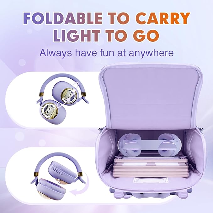 Xmenha Purple Kids Bluetooth Headphones Wired with Microphone for School - Wireless Boy Girls Noise Cancelling Over Ear Bluetooth Headphones Children Headsets for iPad Kindle Airplane Travel Tablet