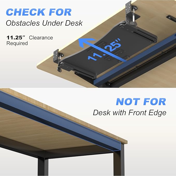suptek Adjustable Keyboard Tray Under Desk - Slide Out with C Clamp Mount, Computer Keyboard & Mouse Tray, 25.6" (30.4" Including Clamps) x 11.8" Pull Out Computer Drawer for Typing, Black, DSF1PRO