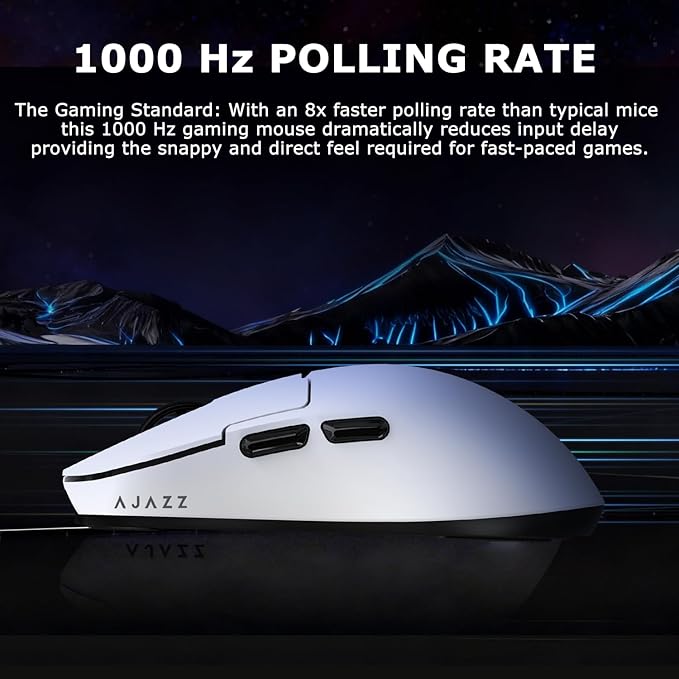 AJ159P MC Wireless Gaming Mouse, 12000 DPI, Tri-Mode 2.4G/Bluetooth/Wired, Magnetic RGB Charging Dock, 56g Ultra-Light, Programmable 6 Buttons - Perfect for Gaming, Work & Travel (White)