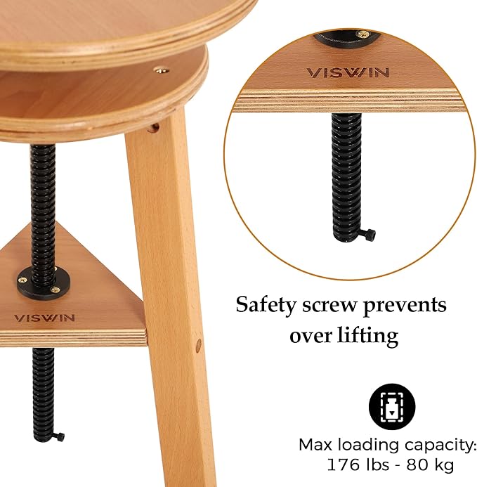 VISWIN Adjustable Drafting Stool, Beech Wood, Artist Stool Chair, Supports Up to 176 Lbs, for Artists, Studio, Home Use, Office, Kitchen