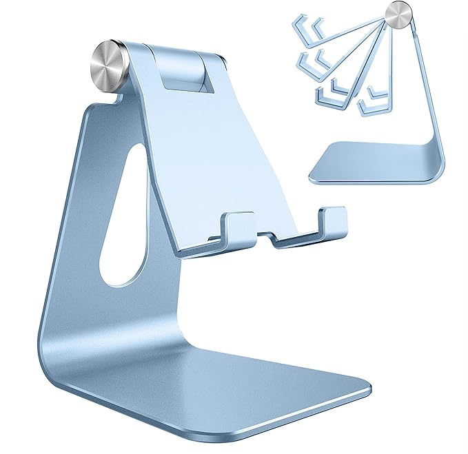 CreaDream Adjustable Cell Phone Stand, Phone Stand, Cradle, Dock, Holder, Aluminum Desktop Stand Compatible with Phone 13 12 Pro Max Charging, Accessories Desk, All Mobile Phones, Sierra Blue